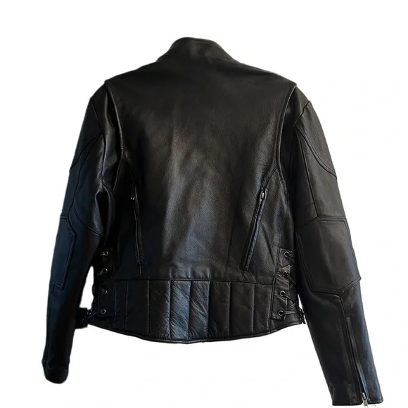 Women's Black Leather Biker Jacket Size: L - Picture 2 of 3